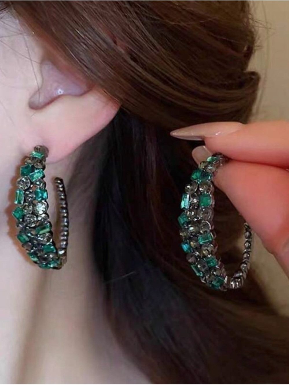 Emerald Crystal Hoop Earrings - Women Jewelry